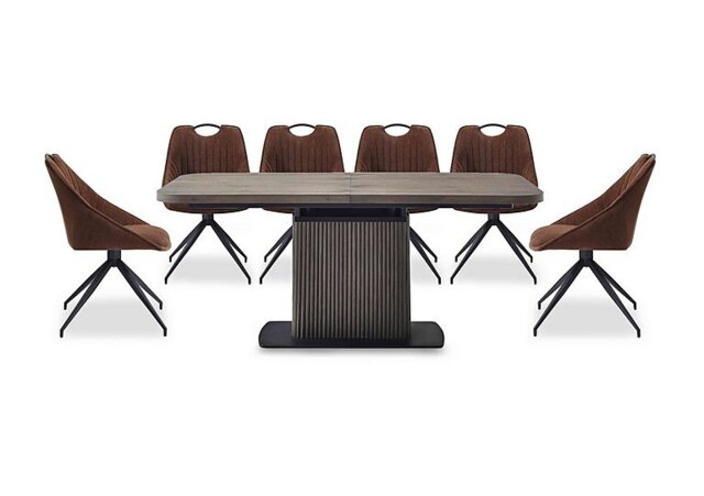 Jai Large Extending Dining Table with 6 Swivel Chairs