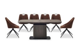 Jai Large Extending Dining Table with 6 Swivel Chairs