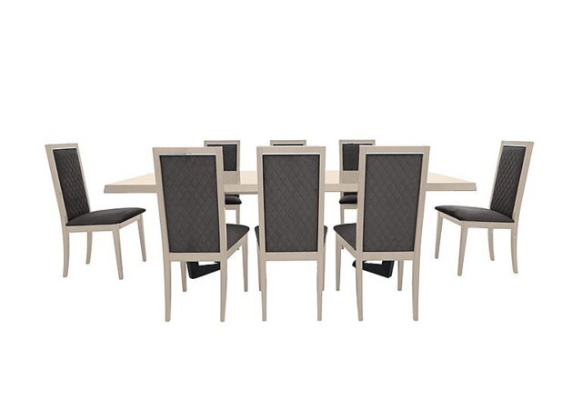 Palazzo 200cm Extending Dining Table in Sand Birch with 8 Rombi Chairs - Aquos Dark Grey