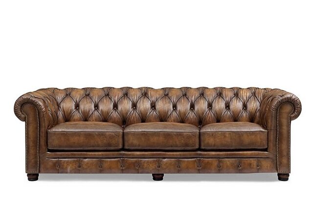 At The Helm - Shackleton 4 Seater Leather Chesterfield Sofa - Saddle