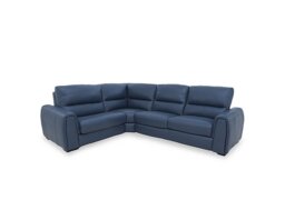 World of Leather - Flex NC Leather Small Left Hand Facing Corner Sofa Bed with Storage Arm - NC Ocean Blue