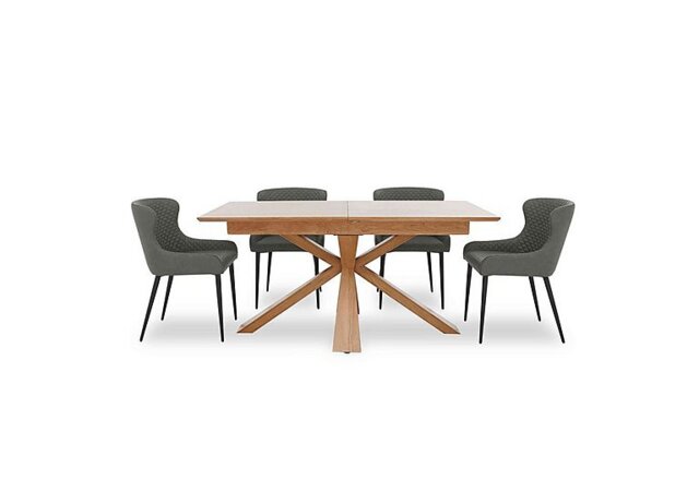 Hanoi Extending Table with Wooden Base and 4 Faux Leather Dining Chairs - Slate Grey