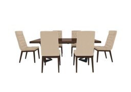 Palazzo 200cm Extending Dining Table in Dark Walnut with 6 Capitonne Buttoned Chairs - Aquos Cream