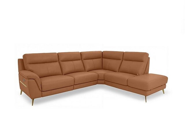 World of Leather - Eclipse Leather Power Recliner Right Hand Facing Corner Sofa with Power Headrests and Chaise End Storage - Pecan
