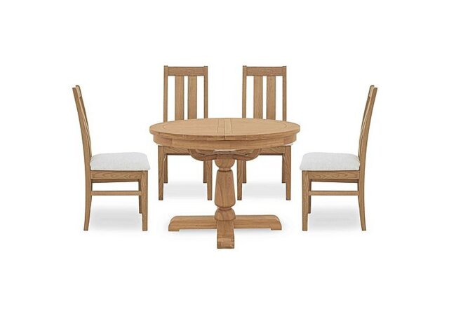 Furnitureland - Augusta Round Extending Dining Table and 4 Wooden Slatted Back Chairs