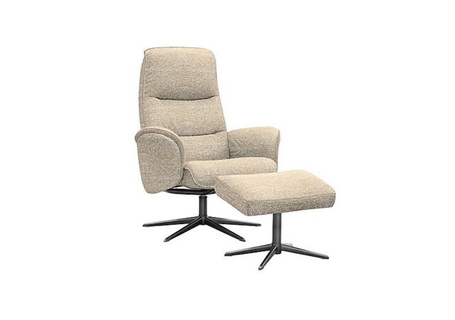 G Plan - Falum Fabric Swivel Recliner Chair and Footstool with Black Base - Kampala Beige