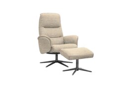 G Plan - Falum Fabric Swivel Recliner Chair and Footstool with Black Base - Kampala Beige
