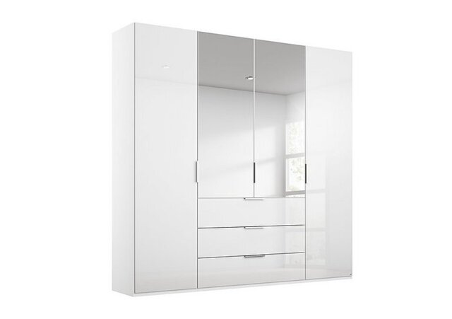 Rauch - Formes Glass 4 Door Combi Hinged Wardrobe with 2 Mirrors and Drawers - White/White Front