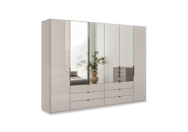 Wiemann - Amara 300cm 6 Door Combi Wardrobe with 4 Mirror Doors, 2 Glass Doors and 6 Glass Drawers - Pebble Grey