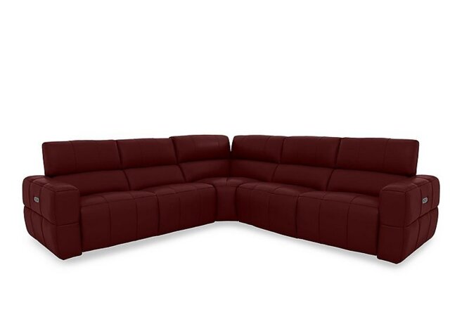 Cube Leather Large Power Recliner Corner Sofa with Power Headrests - Montana Ruby