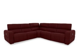 Cube Leather Large Power Recliner Corner Sofa with Power Headrests - Montana Ruby