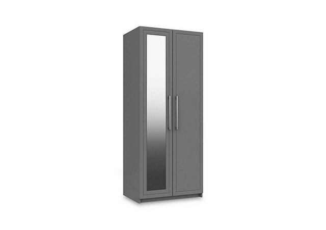 London Bedrooms - Bexley 2 Door Wardrobe with Mirror Door and Interior Lighting - Dust Grey Gloss