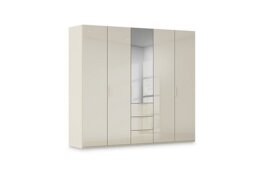 Rauch - Haven 251cm 5 Door Combi Wardrobe with 4 Glass Doors and 1 Mirror Door