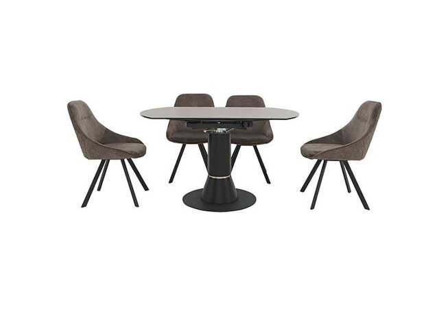 Enterprise Round Extending Dining Table and 4 Quilted Swivel Chairs Set