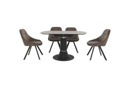 Enterprise Round Extending Dining Table and 4 Quilted Swivel Chairs Set