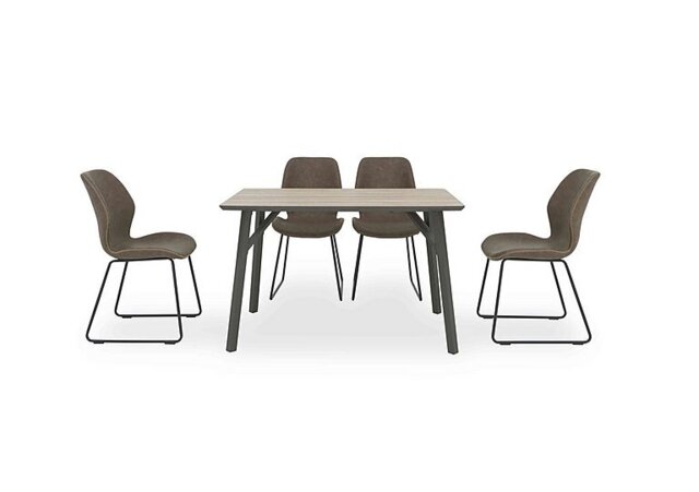 Pedro Rectangular Fixed Dining Table with 4 Faux Leather Ski Leg Chairs - Light Brown