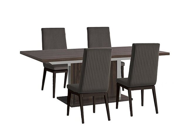 Venezia 160 cm Extending Dining Table and 4 Fluted Faux Leather Chairs Set - Walnut