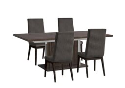 Venezia 160 cm Extending Dining Table and 4 Fluted Faux Leather Chairs Set - Walnut