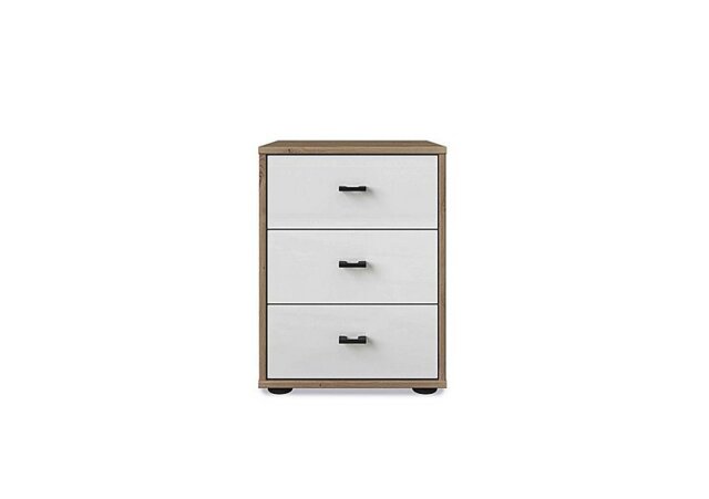 Wiemann - Dallas 40cm 3 Drawer Glass Bedside Cabinet - Bianco Oak and White