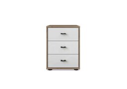 Wiemann - Dallas 40cm 3 Drawer Glass Bedside Cabinet - Bianco Oak and White