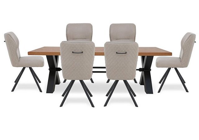 Bodahl - Terra Straight Edge Dining Table with Tension Bolt X-Leg and 6 Taupe Fabric Swivel Chairs - 220-cm