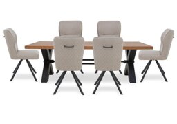 Bodahl - Terra Straight Edge Dining Table with Tension Bolt X-Leg and 6 Taupe Fabric Swivel Chairs - 220-cm