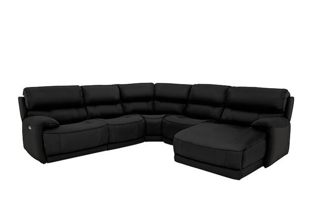 World of Leather - Link NC Leather Right Hand Facing Corner Chaise Power Sofa - Black