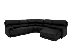 World of Leather - Link NC Leather Right Hand Facing Corner Chaise Power Sofa - Black