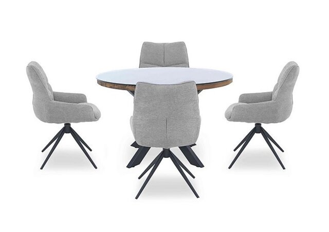 Kiara Round Dining Table with 4 Swivel Fabric Chairs - Taupe