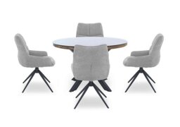 Kiara Round Dining Table with 4 Swivel Fabric Chairs - Taupe