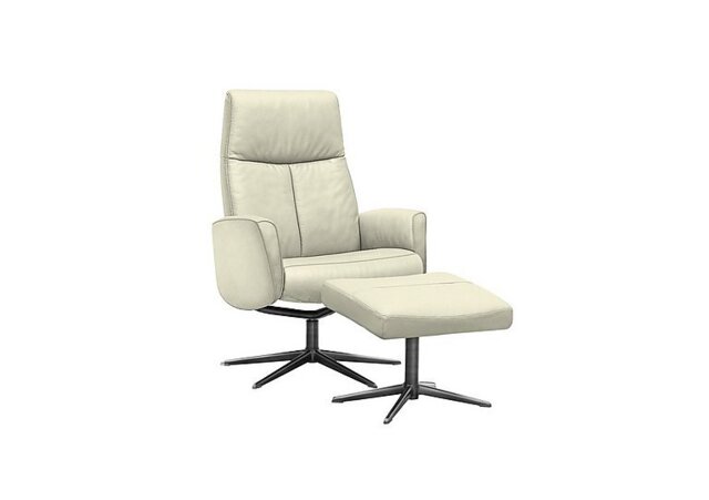G Plan - Vaasa Leather Swivel Recliner Chair and Footstool with Black Base - Cambridge Chalk