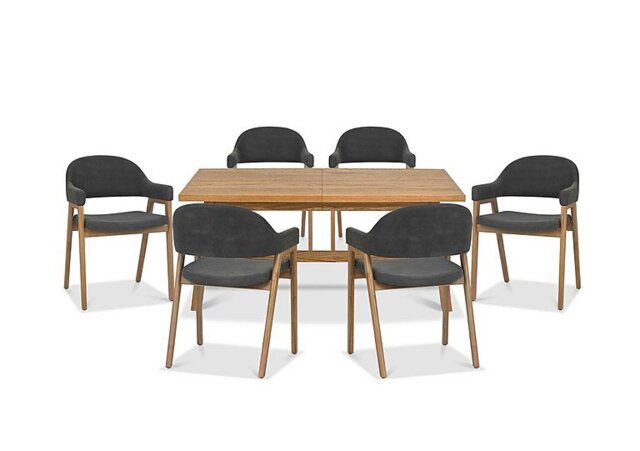 Stratford Small Extending Dining Table with 6 Fabric Dining Arm Chairs - Dark Grey