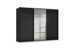 Rauch - Haven 310cm 3 Door Slider Wardrobe with 2 Glass Doors, 1 Mirror Door and Lights - Black Glass