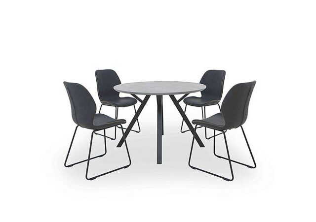Matteo Round Dining Table with 4 Faux Leather Ski Leg Chairs - Dark Grey