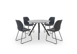 Matteo Round Dining Table with 4 Faux Leather Ski Leg Chairs - Dark Grey