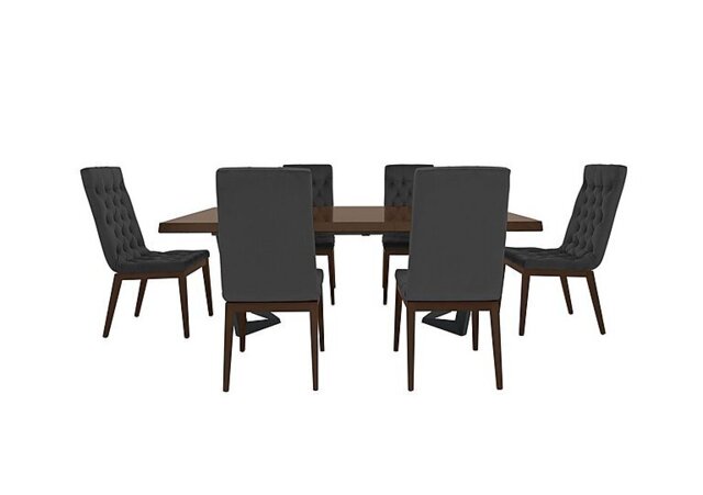 Palazzo 200cm Extending Dining Table in Dark Walnut with 6 Capitonne Buttoned Chairs - Scarlet Dark Grey