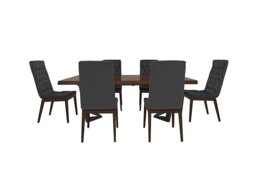 Palazzo 200cm Extending Dining Table in Dark Walnut with 6 Capitonne Buttoned Chairs - Scarlet Dark Grey