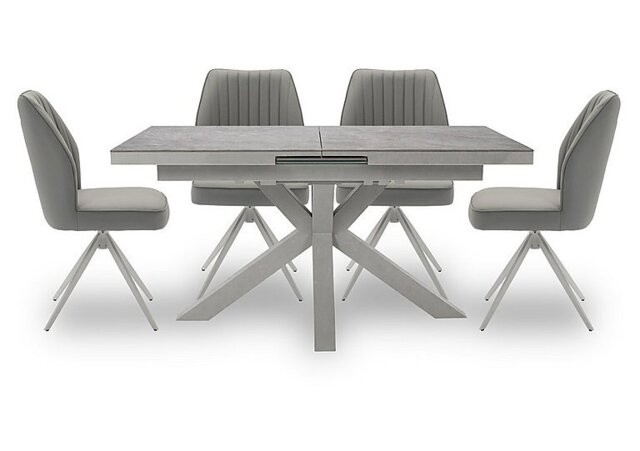 Fumo Pop Up Extending Dining Table and 4 Faux Leather Swivel Chairs - 140-cm