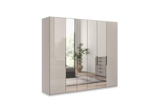 Wiemann - Amara 250cm 6 Door Hinged Wardrobe with 2 Glass Doors and 4 Mirror Doors - Pebble Grey