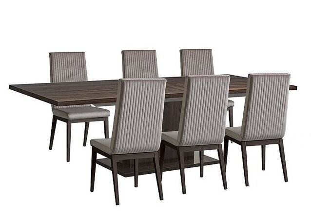 Venezia 200 cm Extending Dining Table and 6 Fluted Fabric Chairs Set - Walnut