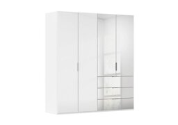 Rauch - Formes 4 Door Bifold Combi Wardrobe with 2 Full-Height Glass Doors - White/White Front