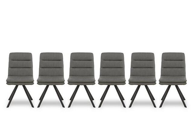 Njord Set of 6 Faux Leather Swivel Dining Chairs - Grey