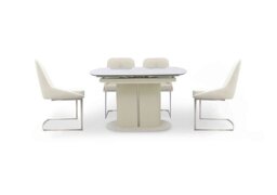 Avorio Swivel Extending Dining Table and 4 Cantilever Chairs Set