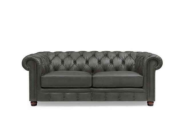 At The Helm - Shackleton 3 Seater Leather Chesterfield Sofa - Granite