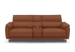 Moet 3 Seater Leather Power Recliner Sofa with Telescopic Headrests and Smart Console - Butterscotch