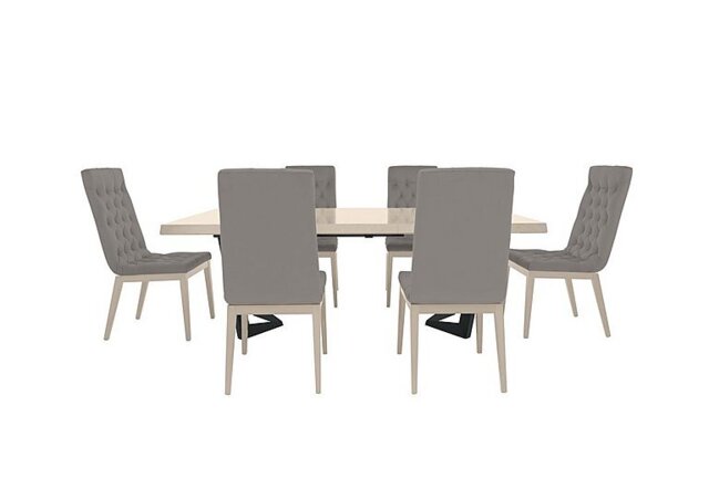 Palazzo 200cm Extending Dining Table in Sand Birch with 6 Capitonne Buttoned Chairs - Scarlet Silver