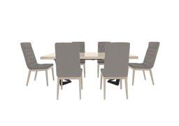 Palazzo 200cm Extending Dining Table in Sand Birch with 6 Capitonne Buttoned Chairs - Scarlet Silver