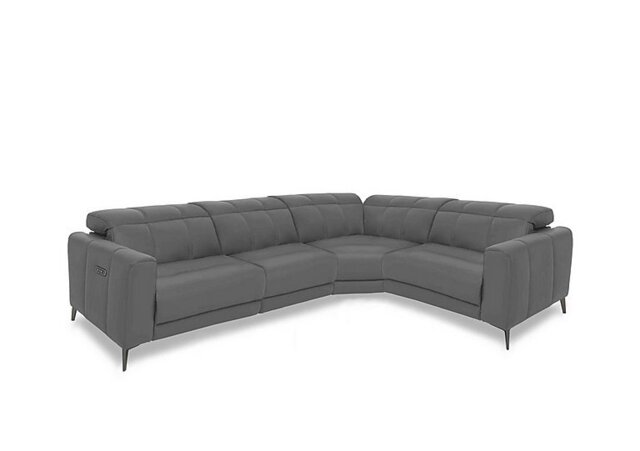 Ezra Leather Power Recliner Right Hand Facing Corner Sofa with Power Headrests - Granite