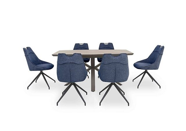Pedro Extending Dining Table with 6 Swivel Fabric Chairs - Blue