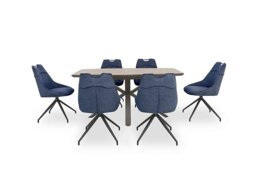 Pedro Extending Dining Table with 6 Swivel Fabric Chairs - Blue